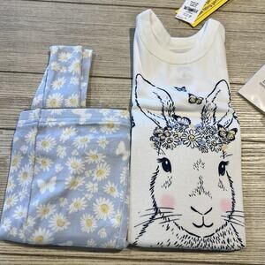 Baby Gap Organic Cotton Bunny Pajama Set Size 4 Girls Easter Floral Pants Rabbit